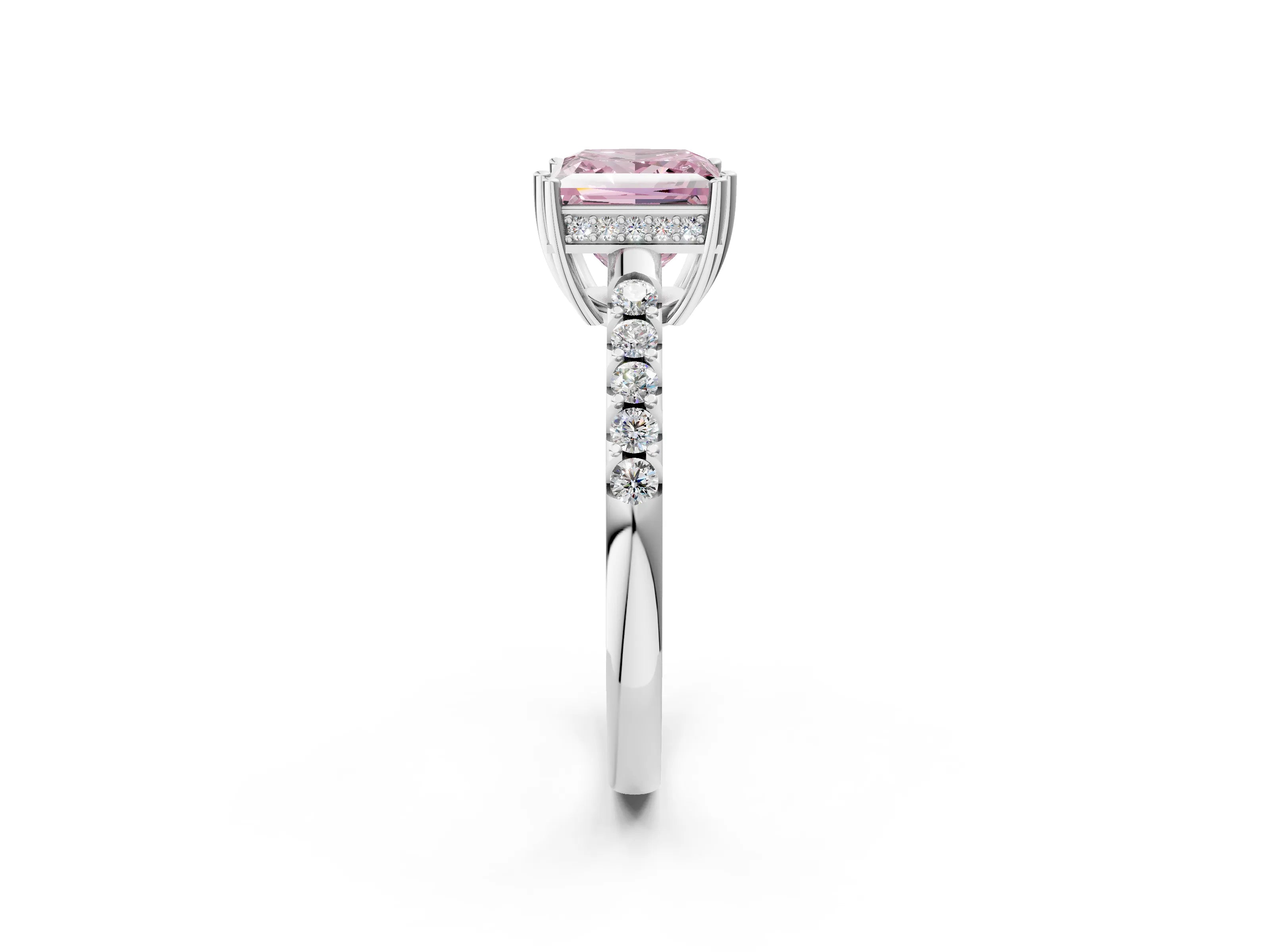 White gold Fancy Pink Princess Cut Solitaire Diamond Engagement Ring with Pavé Band and Six-Prong Setting_14