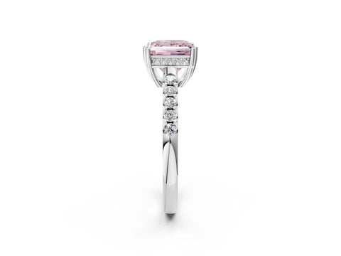 White gold Fancy Pink Princess Cut Solitaire Diamond Engagement Ring with Pavé Band and Six-Prong Setting_14