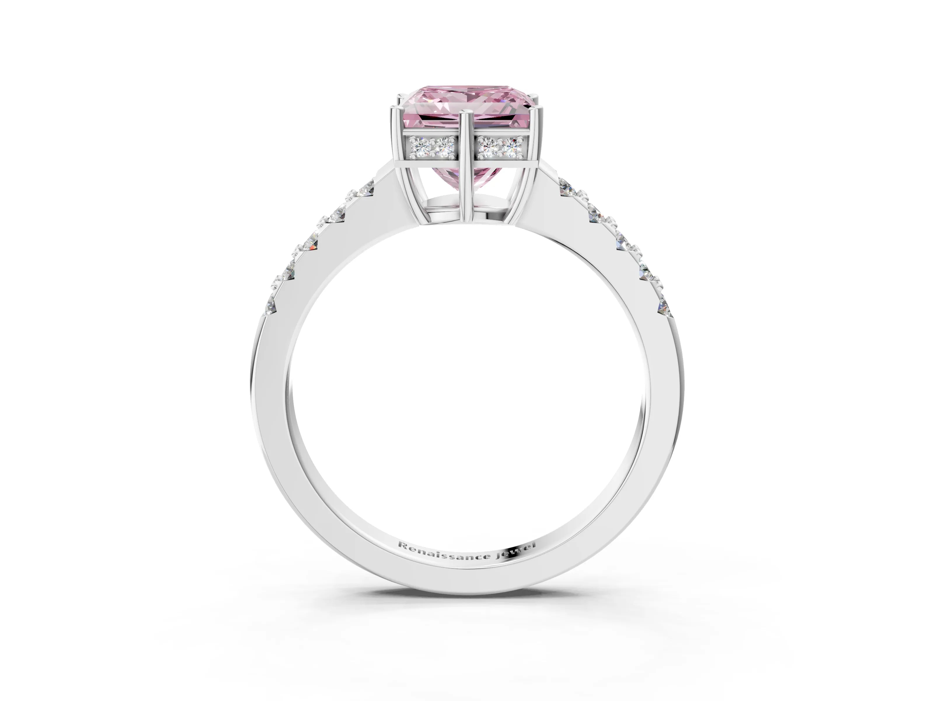 White gold Fancy Pink Princess Cut Solitaire Diamond Engagement Ring with Pavé Band and Six-Prong Setting_15