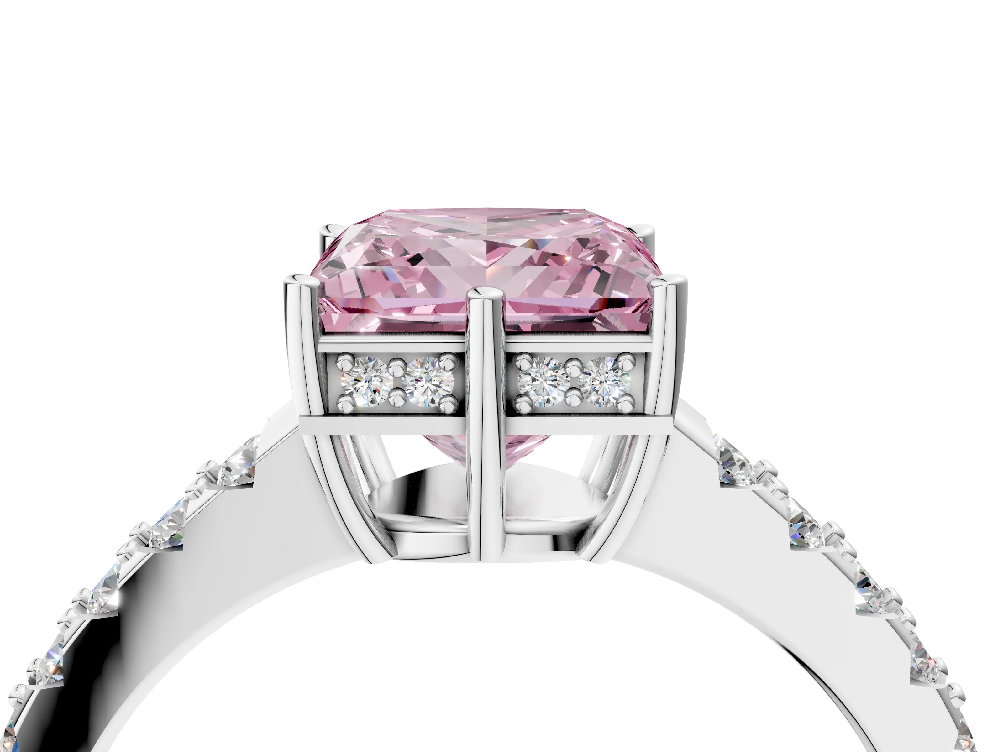 White gold Fancy Pink Princess Cut Solitaire Diamond Engagement Ring with Pavé Band and Six-Prong Setting_16