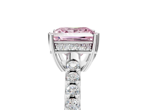 White gold Fancy Pink Princess Cut Solitaire Diamond Engagement Ring with Pavé Band and Six-Prong Setting_17