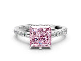 White gold Fancy Pink Princess Cut Solitaire Diamond Engagement Ring with Pavé Band and Six-Prong Setting_24