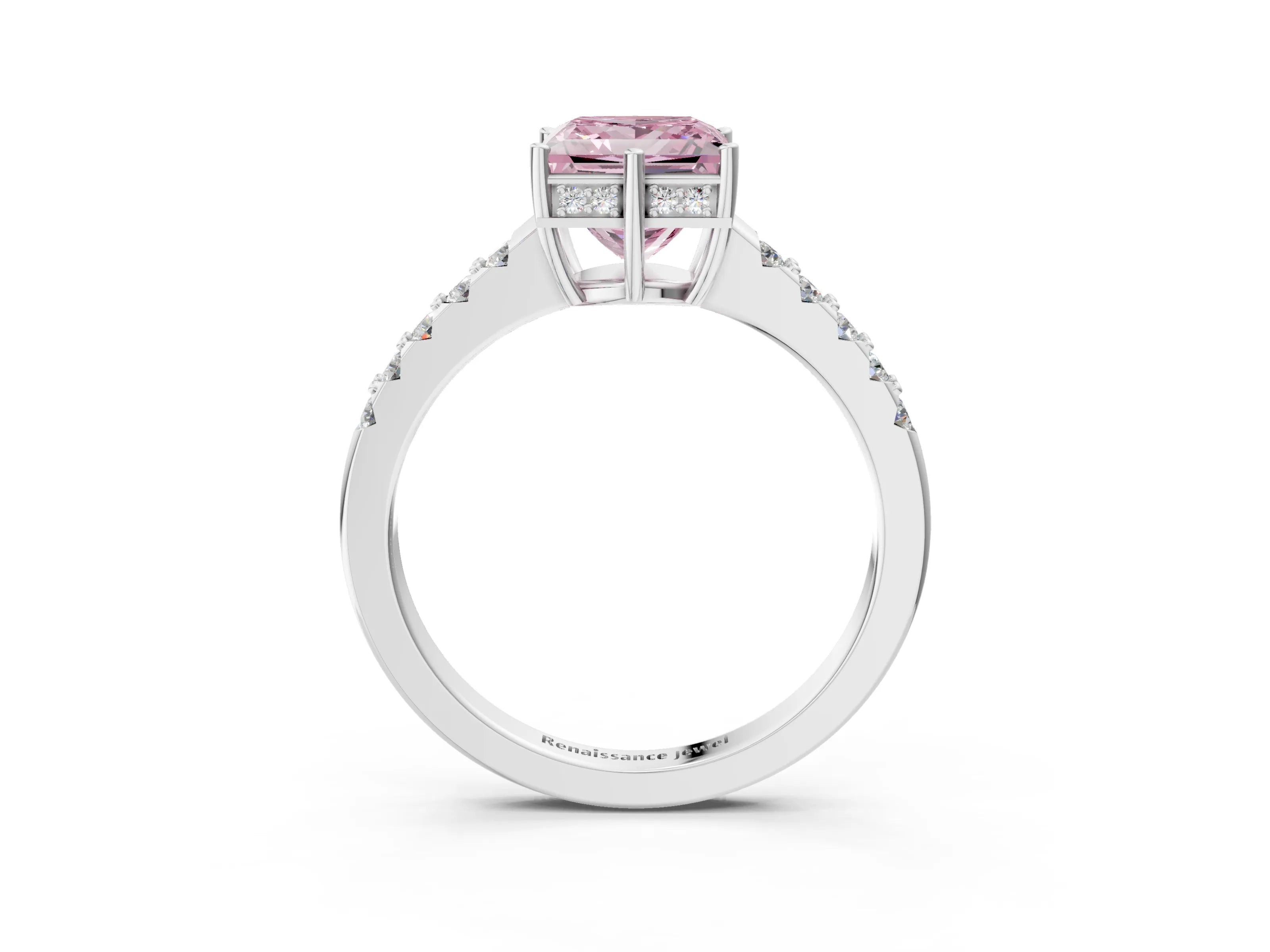 White gold Fancy Pink Princess Cut Solitaire Diamond Engagement Ring with Pavé Band and Six-Prong Setting_27