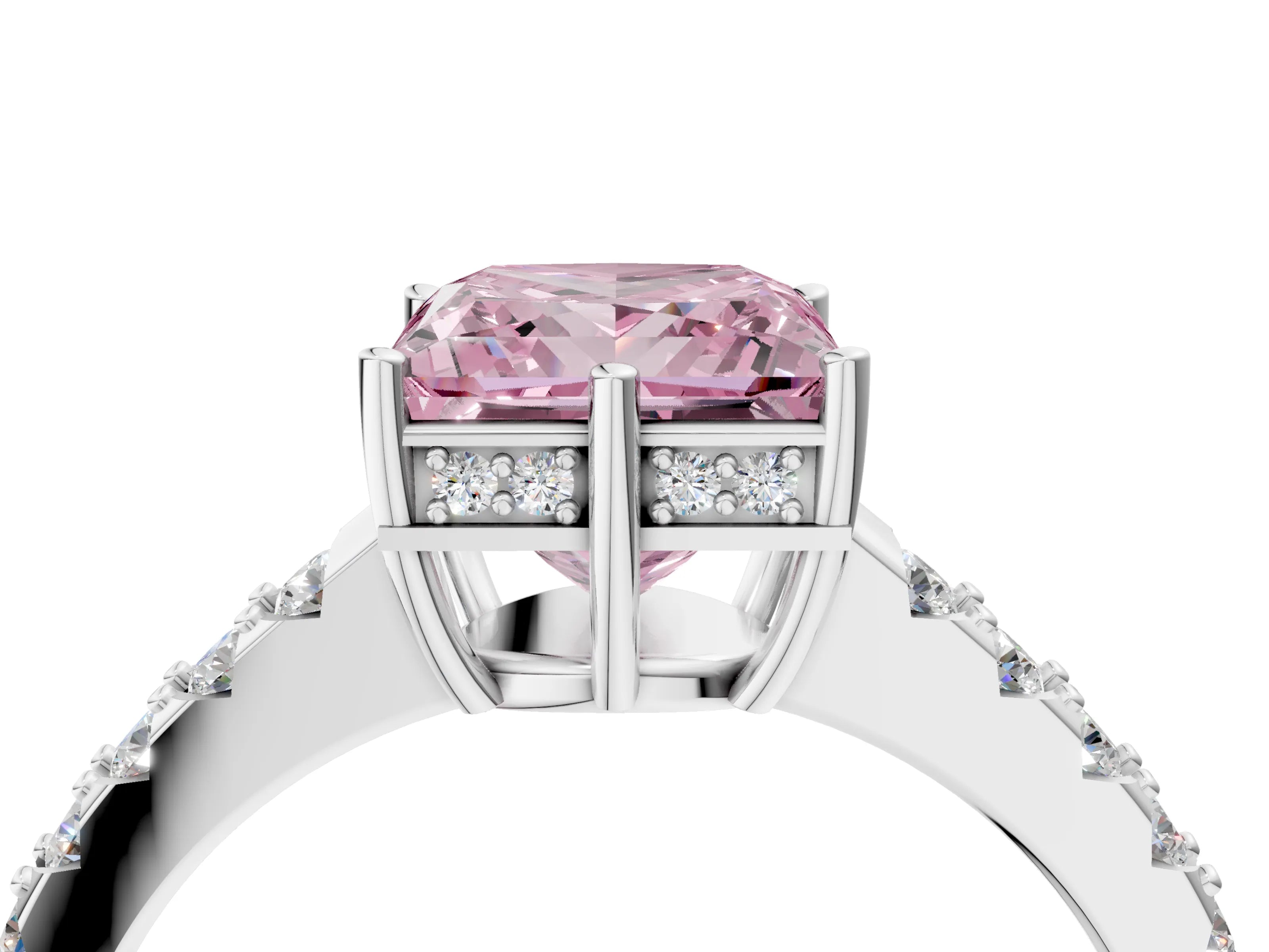 White gold Fancy Pink Princess Cut Solitaire Diamond Engagement Ring with Pavé Band and Six-Prong Setting_28