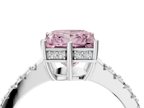 White gold Fancy Pink Princess Cut Solitaire Diamond Engagement Ring with Pavé Band and Six-Prong Setting_28