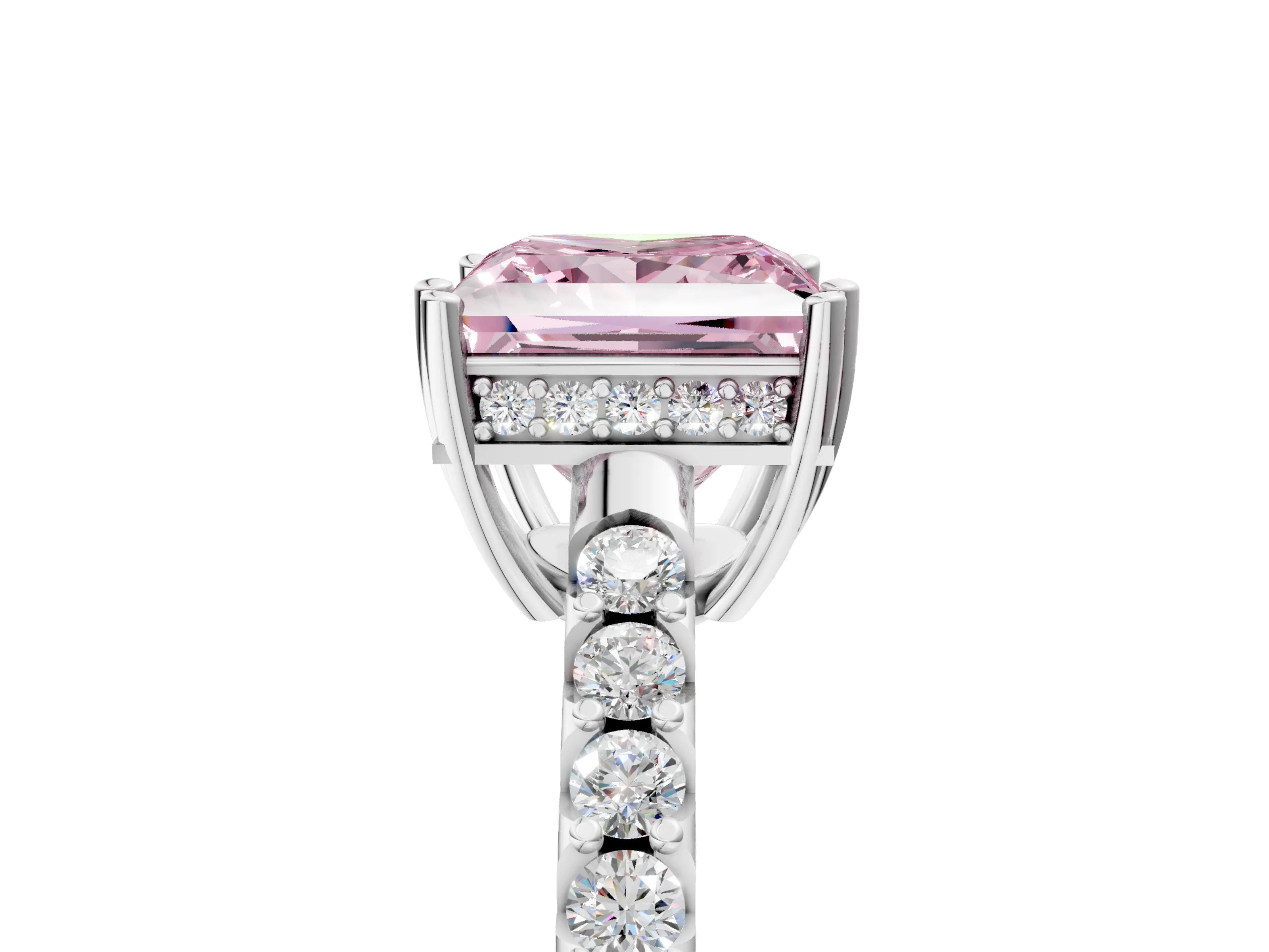 White gold Fancy Pink Princess Cut Solitaire Diamond Engagement Ring with Pavé Band and Six-Prong Setting_29