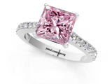White gold Fancy Pink Princess  Cut Solitaire Diamond Engagement Ring with Pave Band and Four-Prong Setting_1