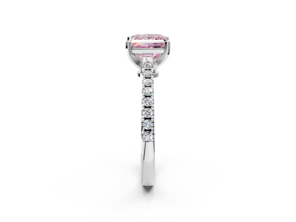 White gold Fancy Pink Princess  Cut Solitaire Diamond Engagement Ring with Pave Band and Four-Prong Setting
