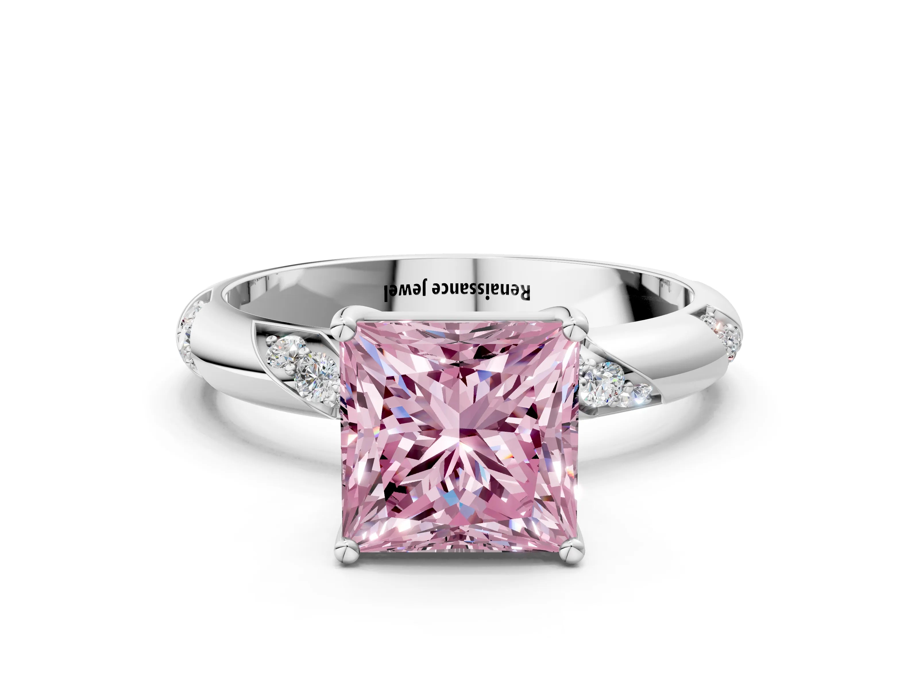 White gold Fancy Pink Princess Cut Solitaire Diamond Engagement Ring with Twisted Pave Band and Four-Prong Setting_19
