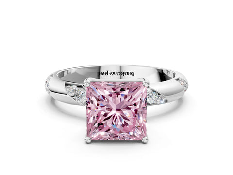 White gold Fancy Pink Princess Cut Solitaire Diamond Engagement Ring with Twisted Pave Band and Four-Prong Setting_19