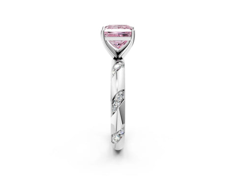 White gold Fancy Pink Princess Cut Solitaire Diamond Engagement Ring with Twisted Pave Band and Four-Prong Setting_21