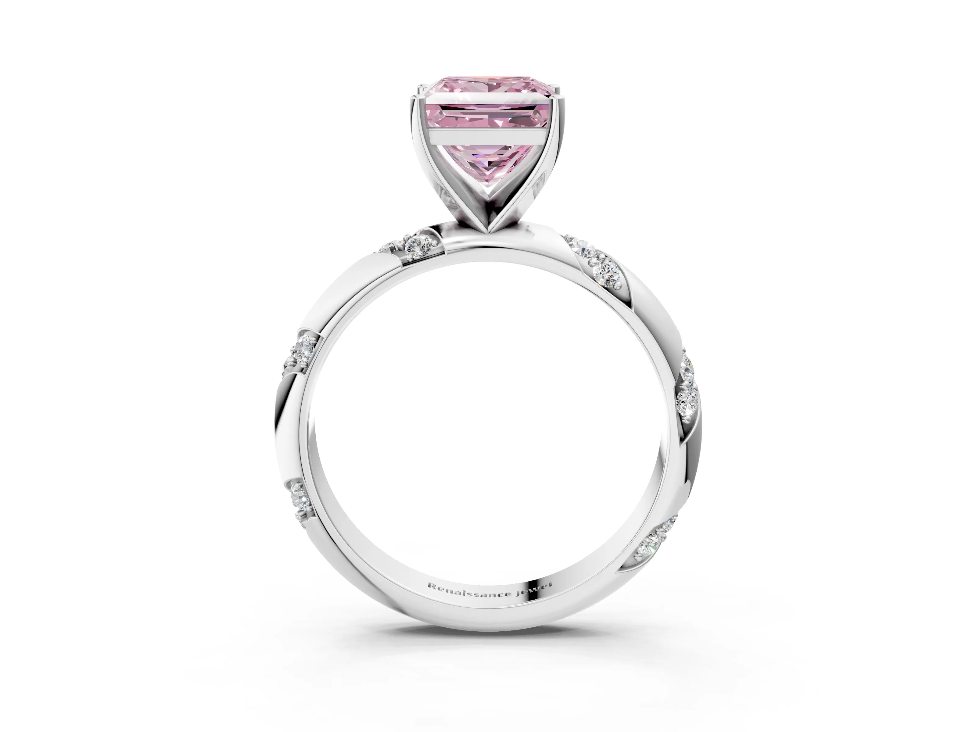 White gold Fancy Pink Princess Cut Solitaire Diamond Engagement Ring with Twisted Pave Band and Four-Prong Setting_22