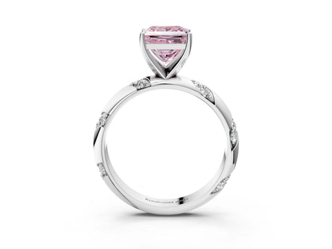 White gold Fancy Pink Princess Cut Solitaire Diamond Engagement Ring with Twisted Pave Band and Four-Prong Setting_22
