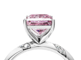 White gold Fancy Pink Princess Cut Solitaire Diamond Engagement Ring with Twisted Pave Band and Four-Prong Setting_23