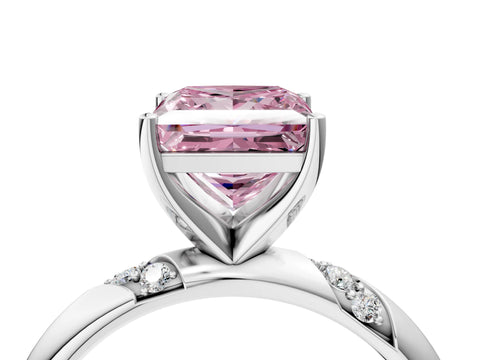 White gold Fancy Pink Princess Cut Solitaire Diamond Engagement Ring with Twisted Pave Band and Four-Prong Setting_23