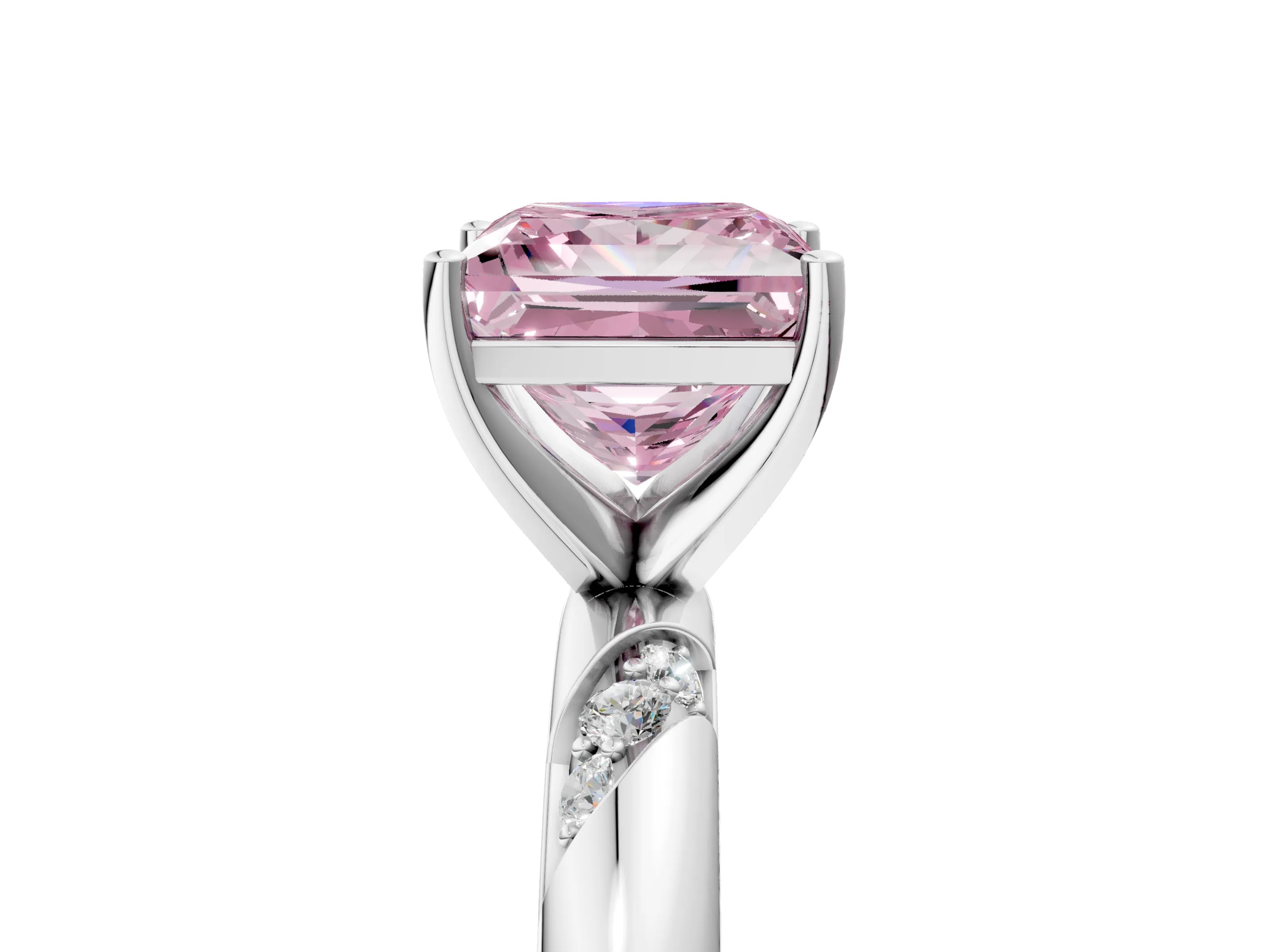White gold Fancy Pink Princess Cut Solitaire Diamond Engagement Ring with Twisted Pave Band and Four-Prong Setting_24