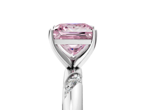 White gold Fancy Pink Princess Cut Solitaire Diamond Engagement Ring with Twisted Pave Band and Four-Prong Setting_24