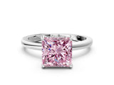 White gold Fancy Pink Princess Cut Solitaire Diamond Ring with Prong Setting and Plain Band_12