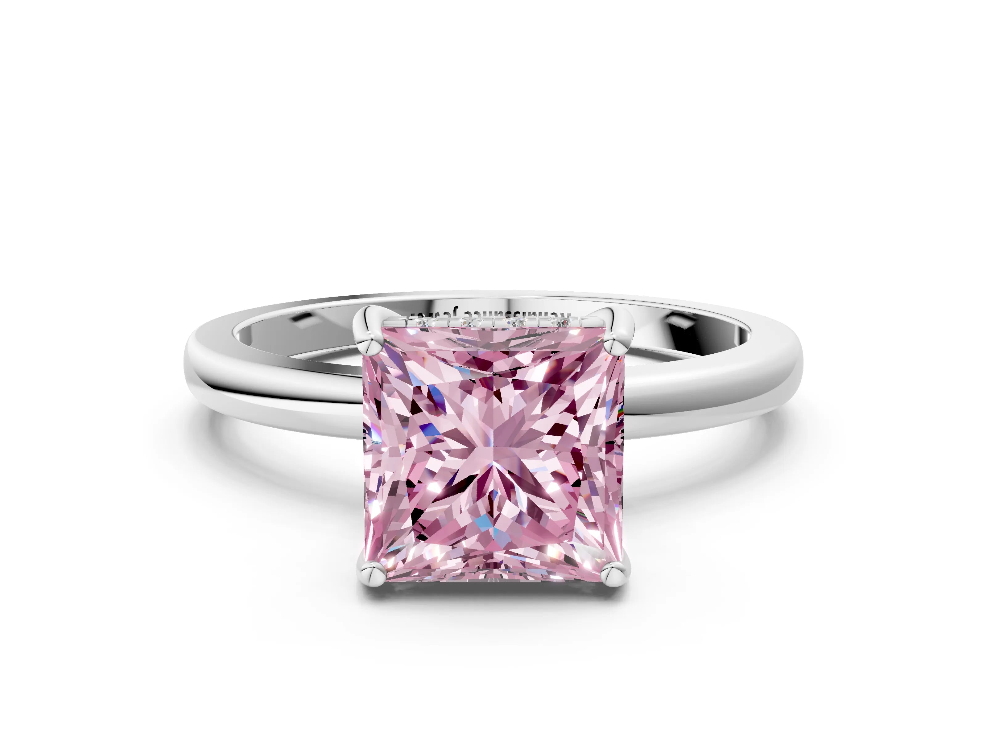 White gold Fancy Pink Princess Cut Solitaire Diamond Ring with Prong Setting and Plain Band_12