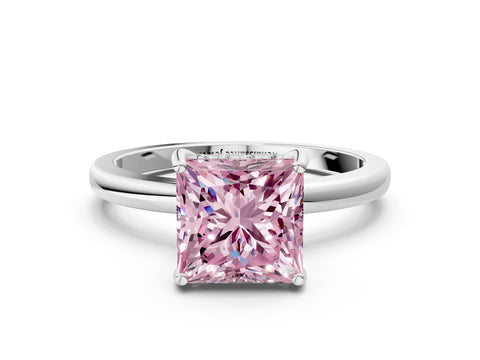 White gold Fancy Pink Princess Cut Solitaire Diamond Ring with Prong Setting and Plain Band_12