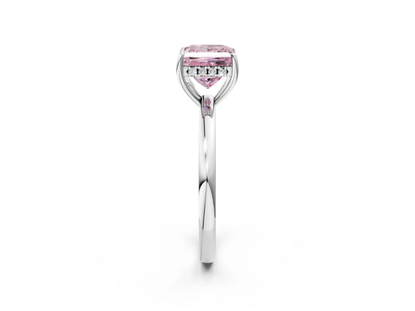 White gold Fancy Pink Princess Cut Solitaire Diamond Ring with Prong Setting and Plain Band