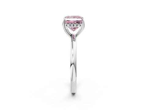 White gold Fancy Pink Princess Cut Solitaire Diamond Ring with Prong Setting and Plain Band_14