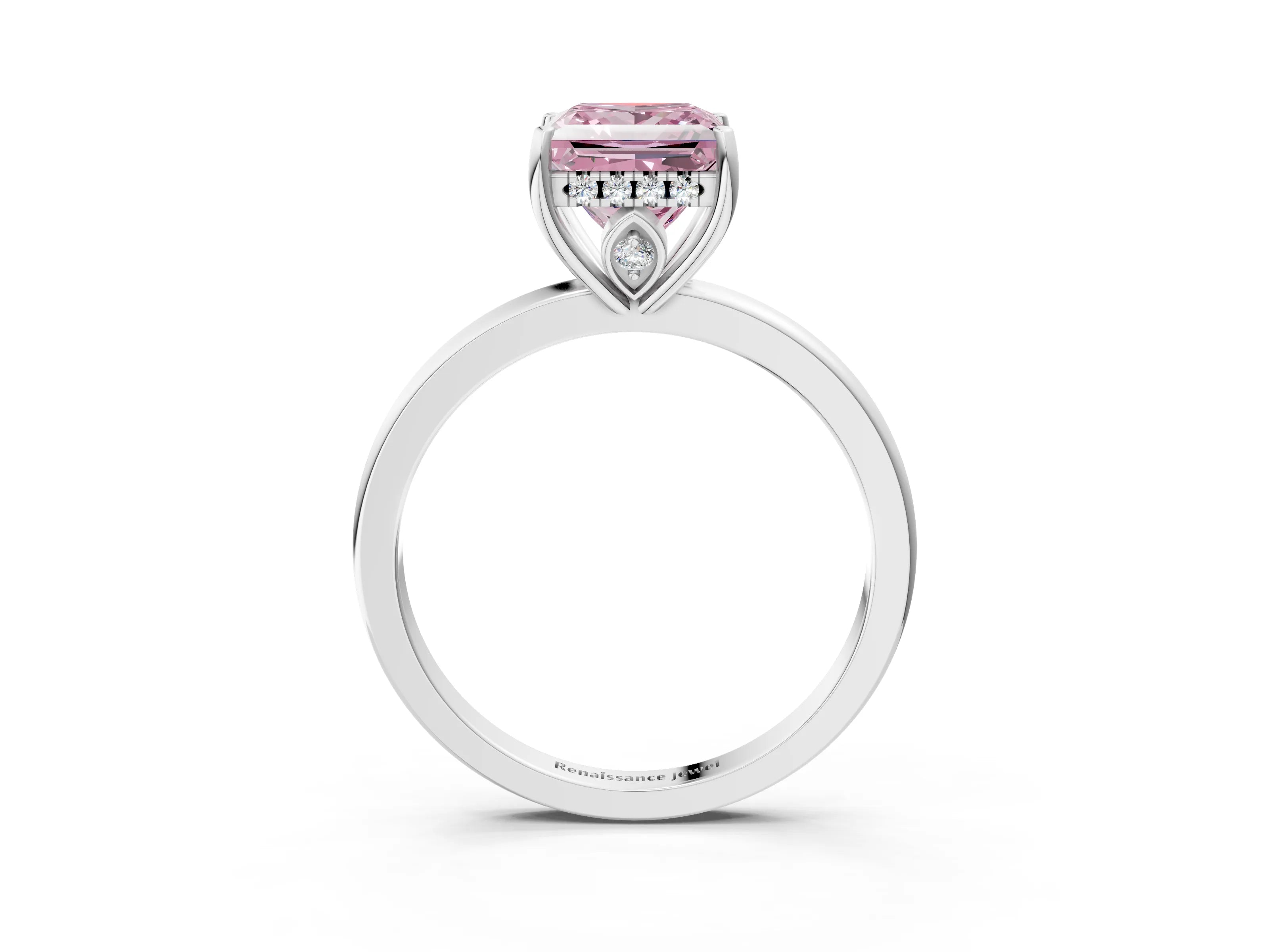 White gold Fancy Pink Princess Cut Solitaire Diamond Ring with Prong Setting and Plain Band_15