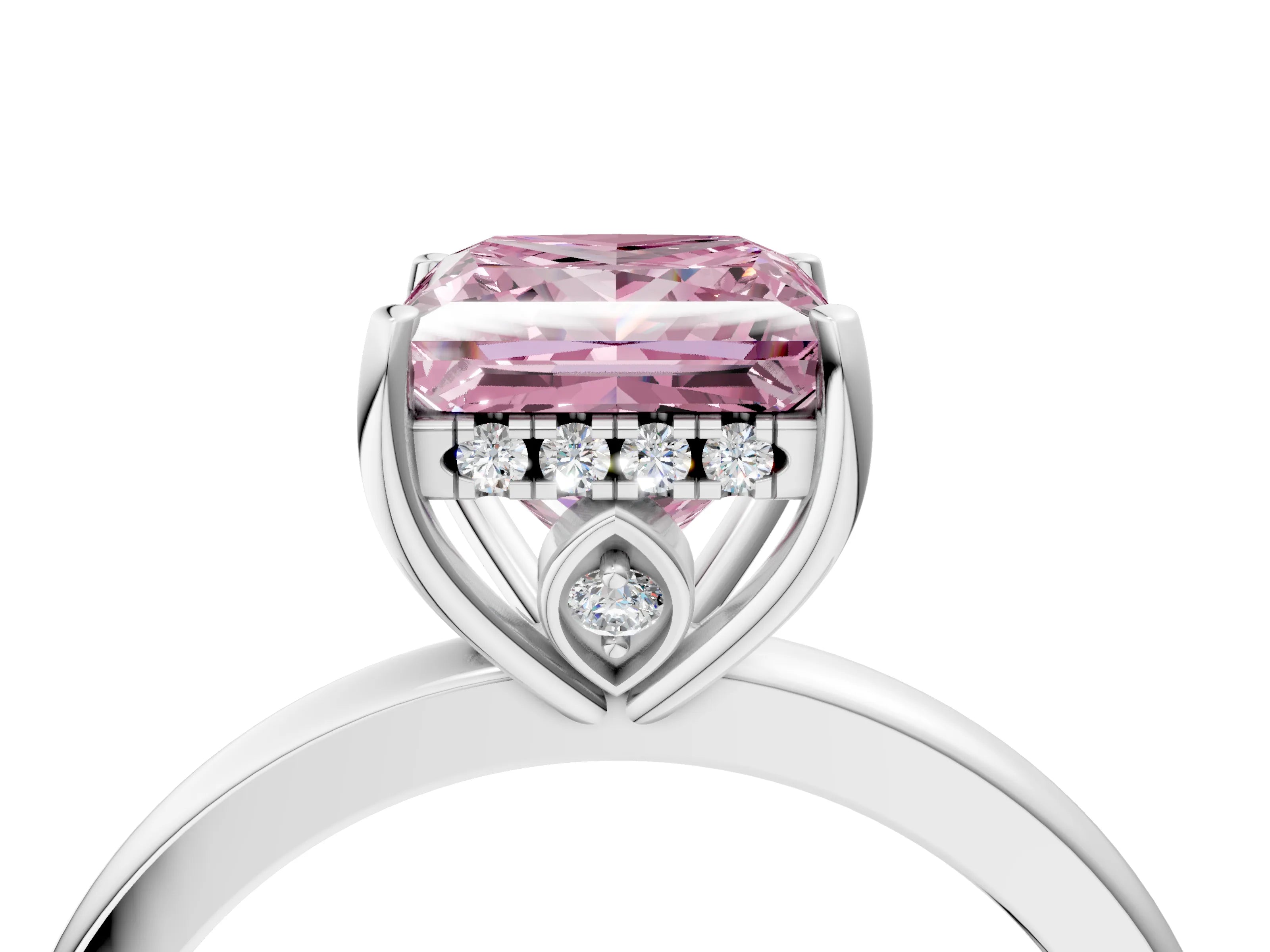 White gold Fancy Pink Princess Cut Solitaire Diamond Ring with Prong Setting and Plain Band_16