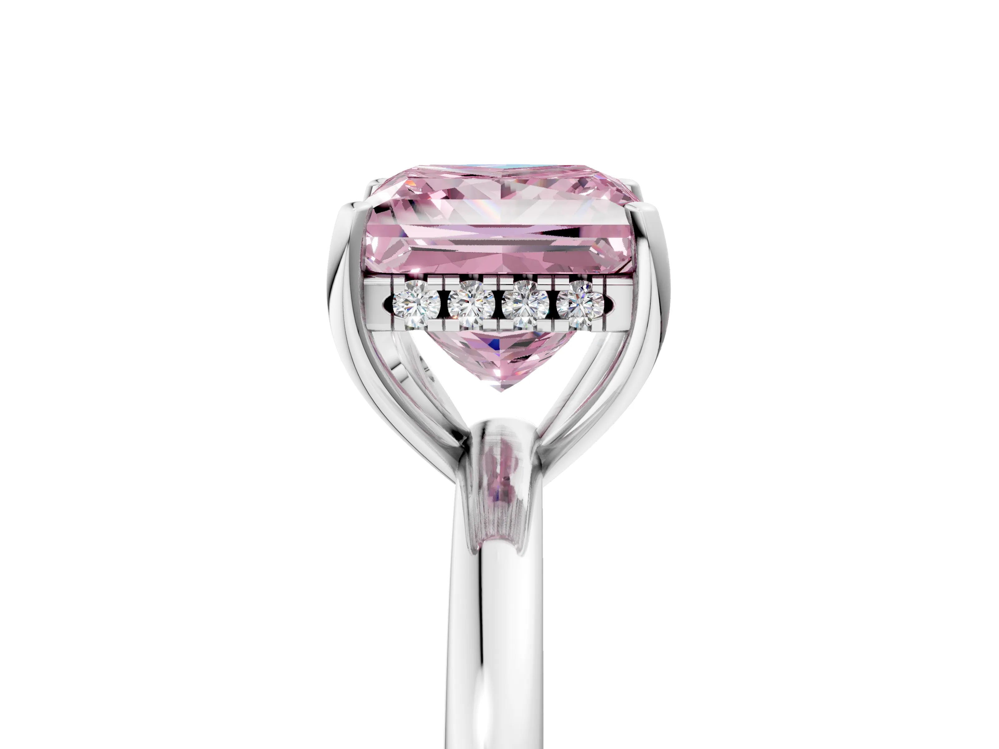 White gold Fancy Pink Princess Cut Solitaire Diamond Ring with Prong Setting and Plain Band_17
