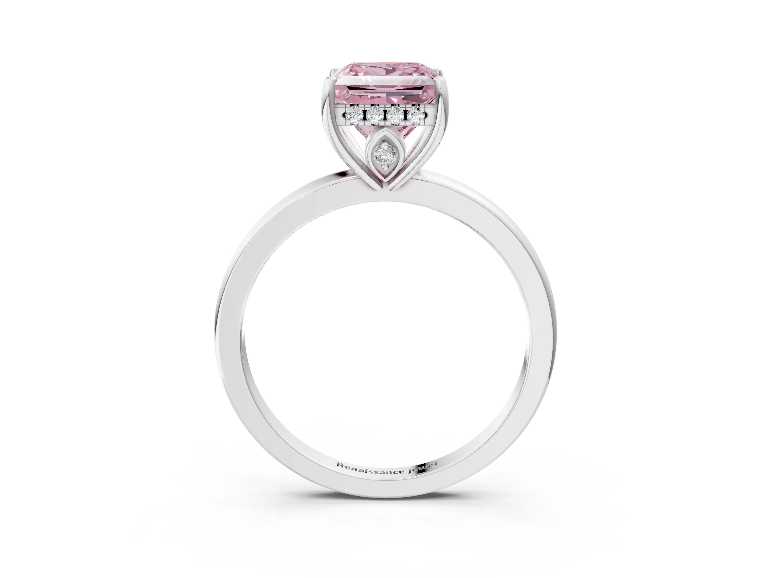 White gold Fancy Pink Princess Cut Solitaire Diamond Ring with Prong Setting and Plain Band_3