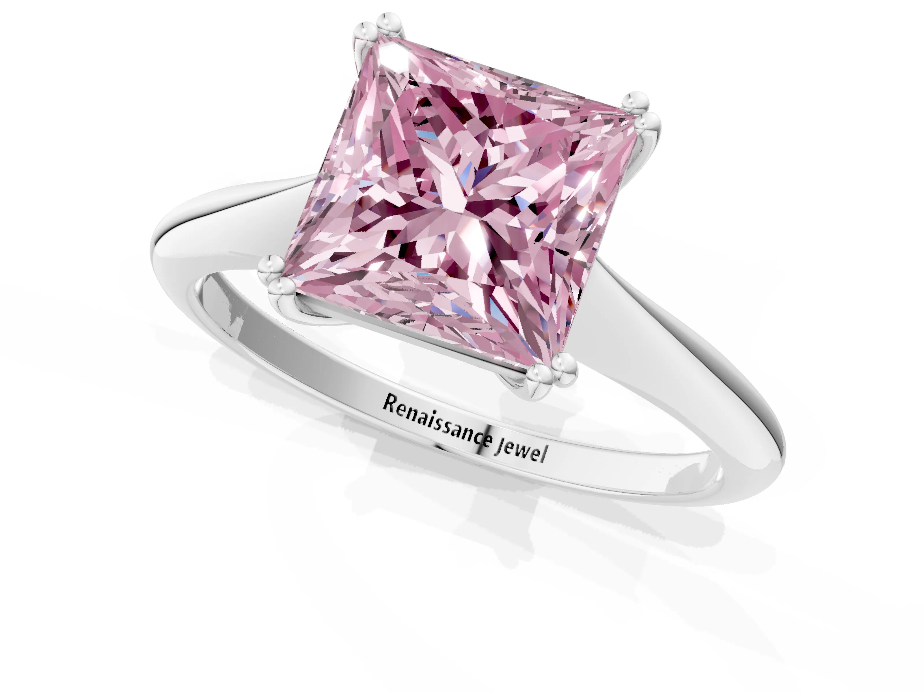 White gold Fancy Pink Princess Cut Solitaire Diamond Ring with Six-Prong Setting and Classic Band_1