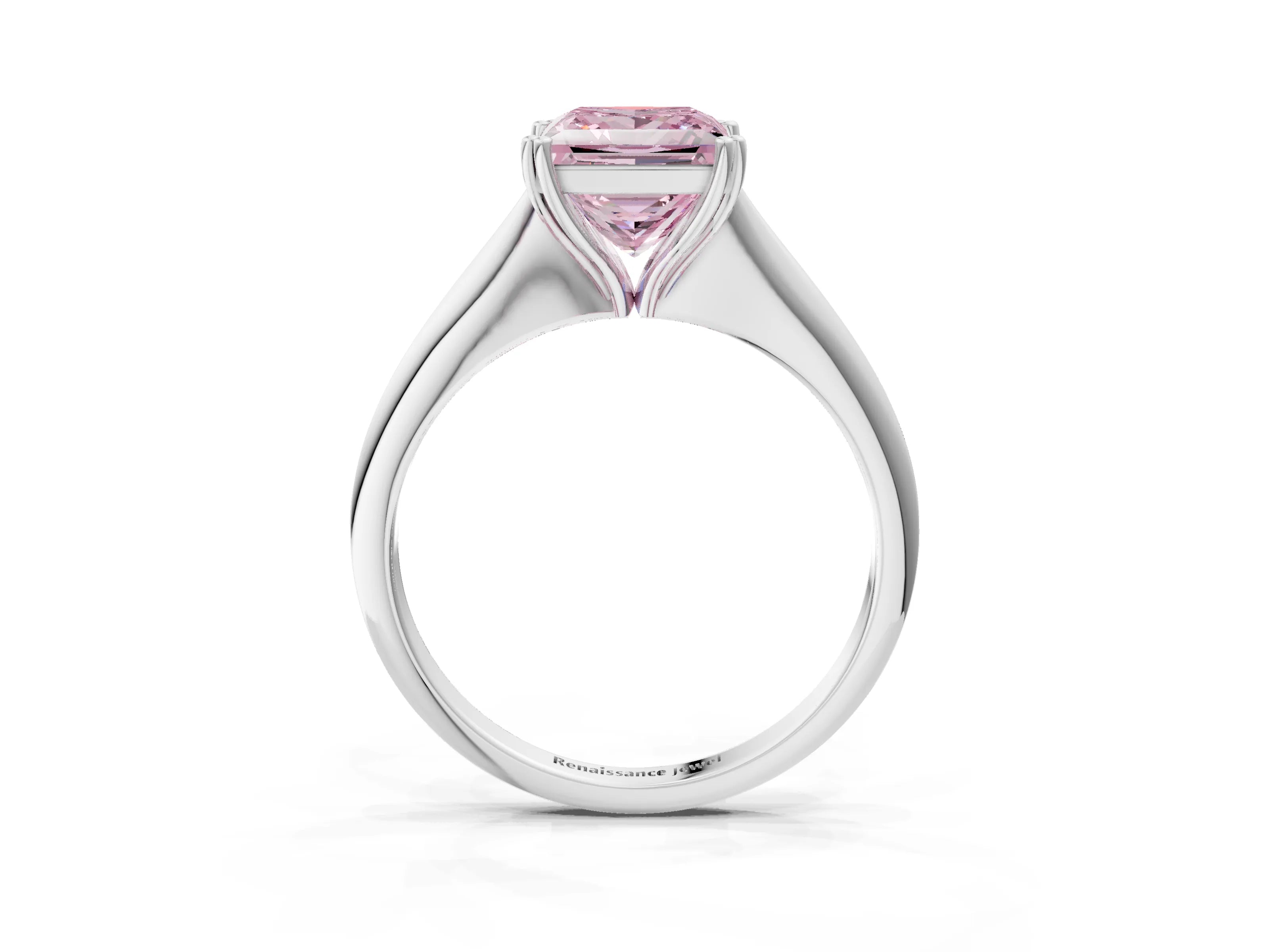 White gold Fancy Pink Princess Cut Solitaire Diamond Ring with Six-Prong Setting and Classic Band_3