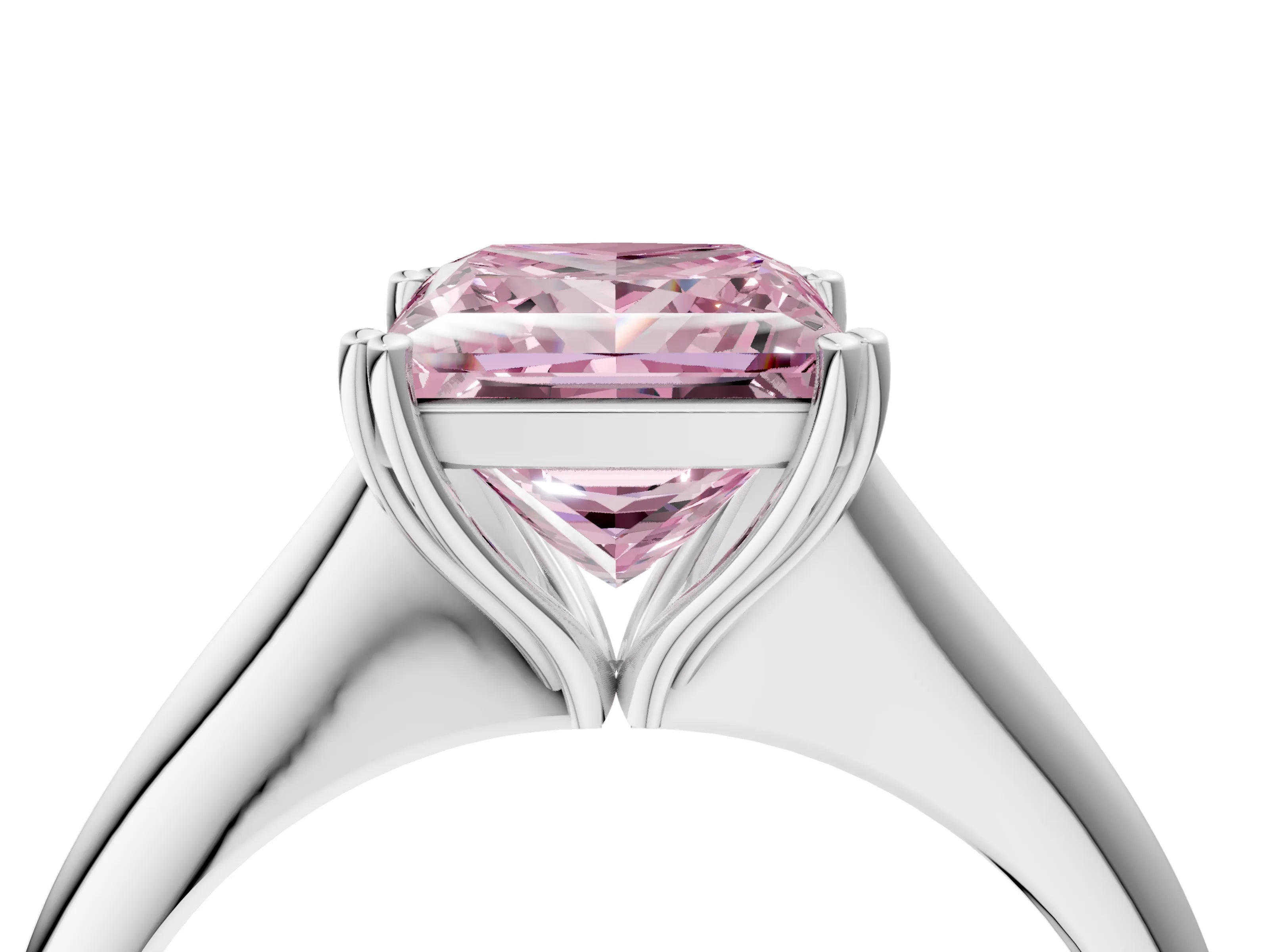 White gold Fancy Pink Princess Cut Solitaire Diamond Ring with Six-Prong Setting and Classic Band_4