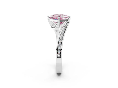 White gold Fancy Pink Princess Cut Solitaire Diamond Twist Band with Pavé Setting and Four-Prong Setting_14