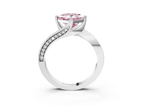 White gold Fancy Pink Princess Cut Solitaire Diamond Twist Band with Pavé Setting and Four-Prong Setting_15