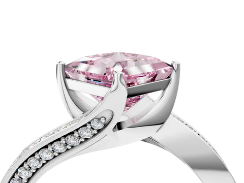 White gold Fancy Pink Princess Cut Solitaire Diamond Twist Band with Pavé Setting and Four-Prong Setting_16