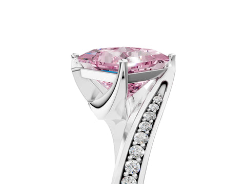 White gold Fancy Pink Princess Cut Solitaire Diamond Twist Band with Pavé Setting and Four-Prong Setting_17
