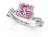 White gold Fancy Pink Princess  Cut Solitaire Diamond Twisted Band with Pave Setting_1