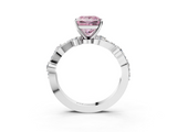 White gold Fancy Pink Princess  Cut Solitaire Diamond Twisted Band with Pave Setting_3