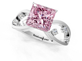 White gold Fancy Pink Princess  Cut Solitaire Diamond with Side Stones on Criss-Cross Band and Four-Prong Setting_1