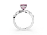 White gold Fancy Pink Princess  Cut Solitaire Diamond with Side Stones on Criss-Cross Band and Four-Prong Setting_3