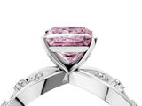 White gold Fancy Pink Princess  Cut Solitaire Diamond with Side Stones on Criss-Cross Band and Four-Prong Setting_4