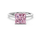 White gold Fancy Pink Princess  Cut Solitaire Engagement Ring with Four-Prong Setting and Classic Band