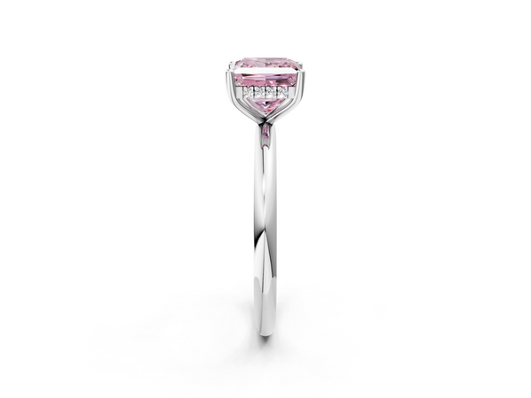 Platinum Fancy Pink Princess  Cut Solitaire Engagement Ring with Four-Prong Setting and Classic Band