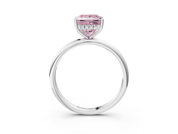 Platinum Fancy Pink Princess  Cut Solitaire Engagement Ring with Four-Prong Setting and Classic Band