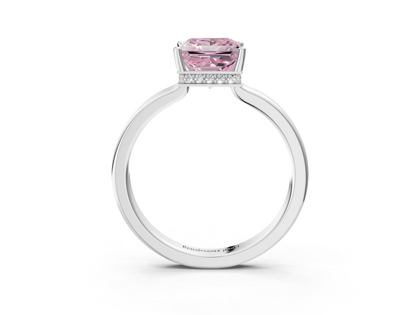 White gold Fancy Pink Princess  Cut Solitaire Engagement Ring with Four-Prong Setting on a Classic Band