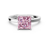White gold Fancy Pink Princess  Cut Solitaire Engagement Ring with Four-Prong Setting on a Classic Band