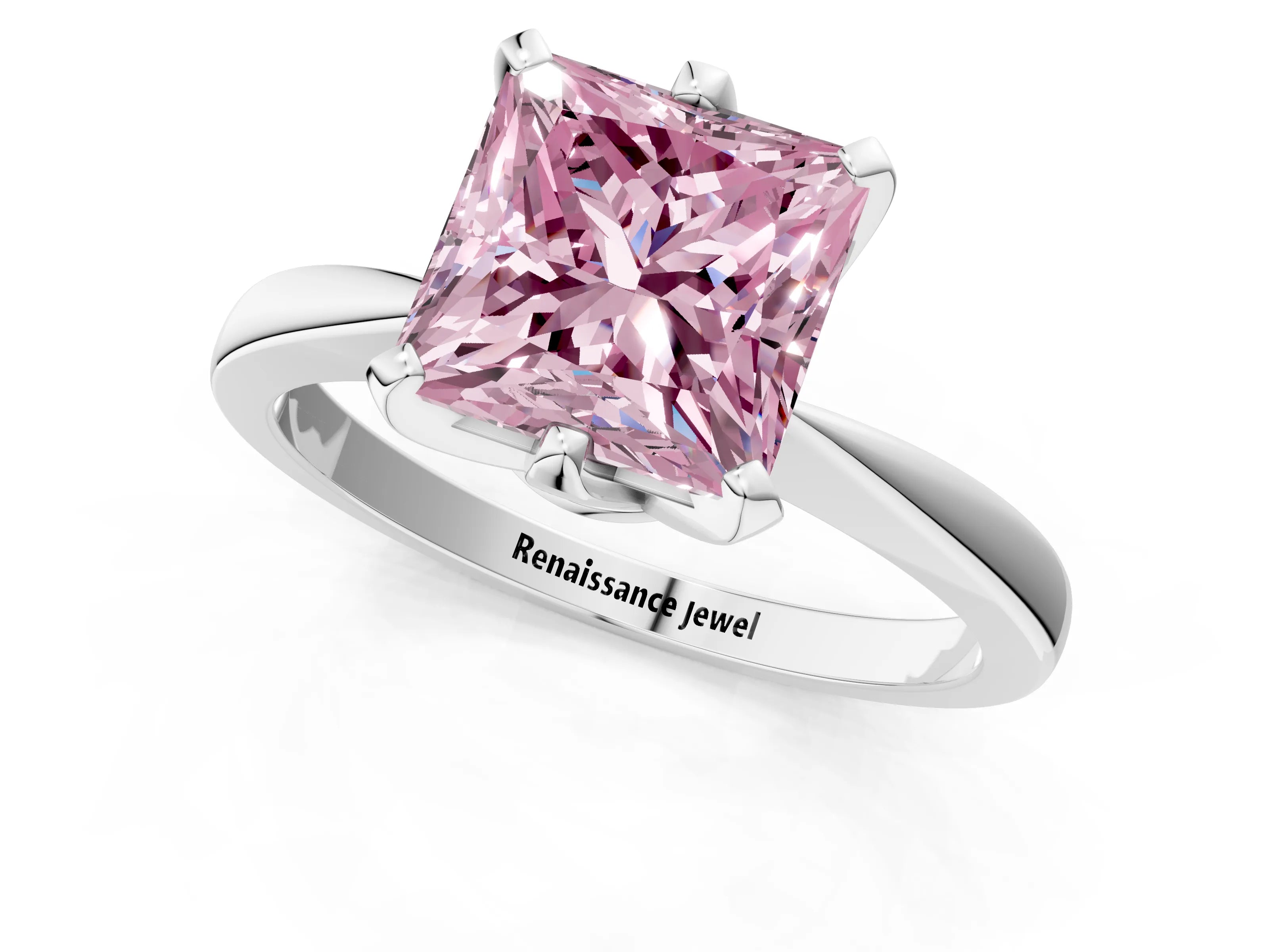 White gold Fancy Pink Princess Cut Solitaire Engagement Ring with Six-Prong Setting and Tapered Band_1