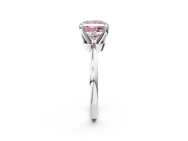 Platinum Fancy Pink Princess Cut Solitaire Engagement Ring with Six-Prong Setting and Tapered Band