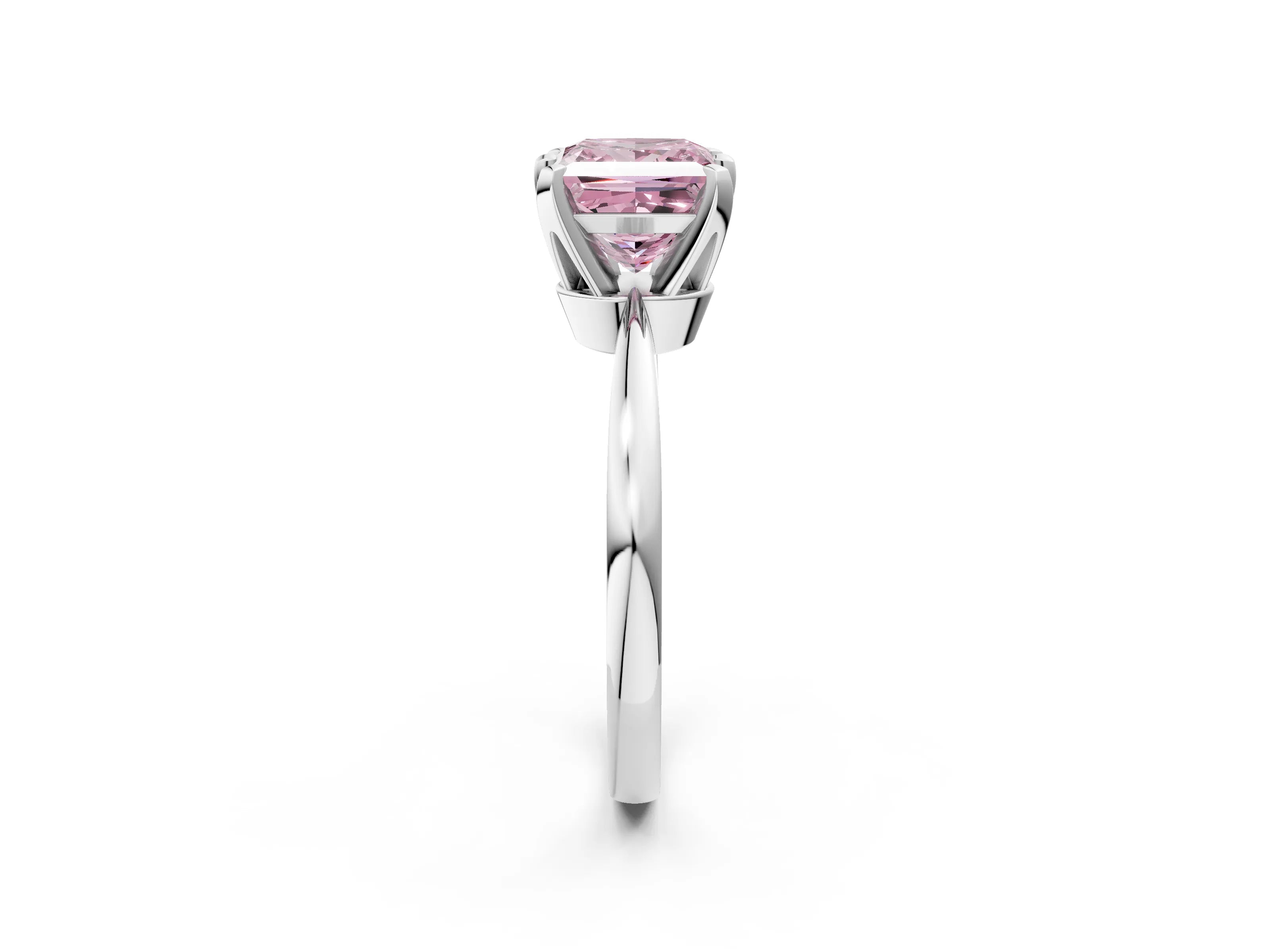 White gold Fancy Pink Princess Cut Solitaire Engagement Ring with Six-Prong Setting and Tapered Band_2
